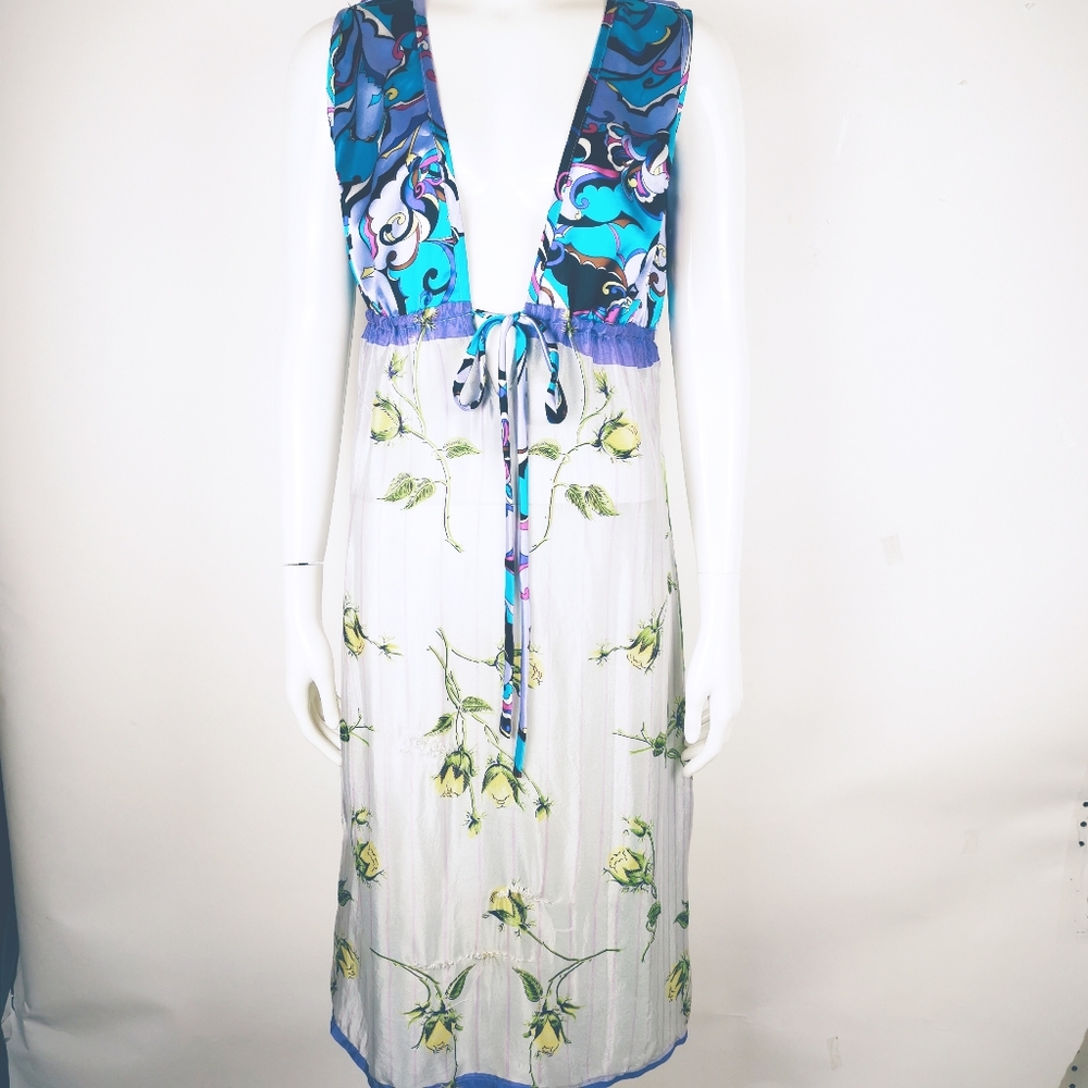 Planet blue Claudette Silk Midi Dress Waterprint Art to wear